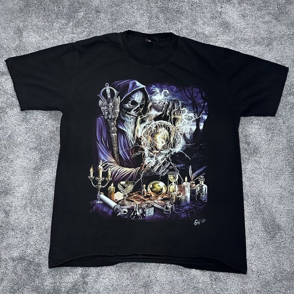 Caballo T-Shirt Size XL Grim Reaper Sorcery Magic Death Skull Horror Double Side